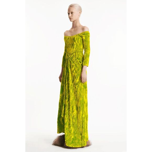A.W.A.K.E. MODE DRAPED OFF SHOULDER DRESS CITRON SIZE 38(US4) $995 - Picture 2 of 11